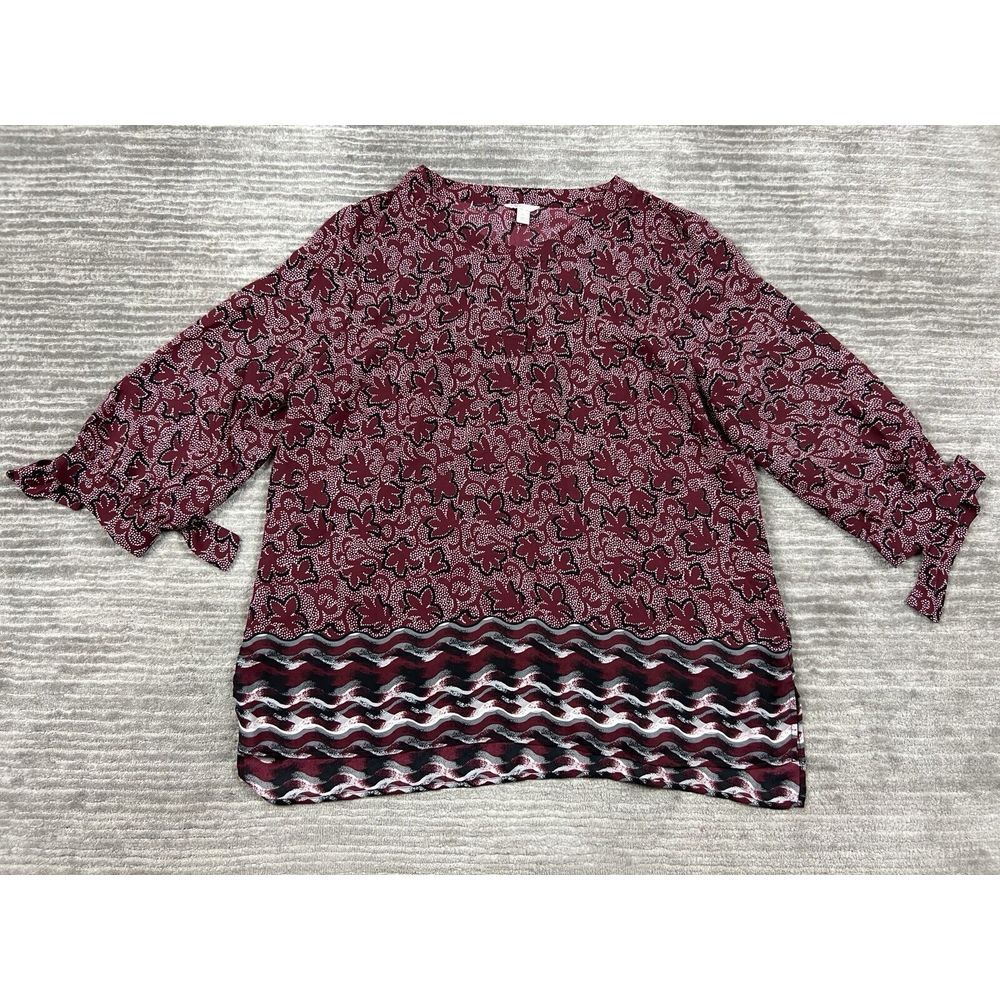 Cato Women's Tunic Top XL Red Floral‎ 3/4 Sleeve Polyester Casual